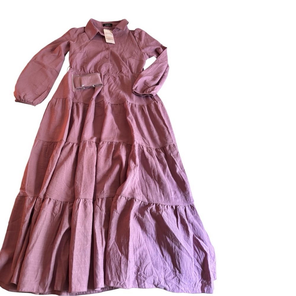 Fashion Elegant Mauve Tiered Ruffle  Maxi Dress size Small - Picture 5 of 15